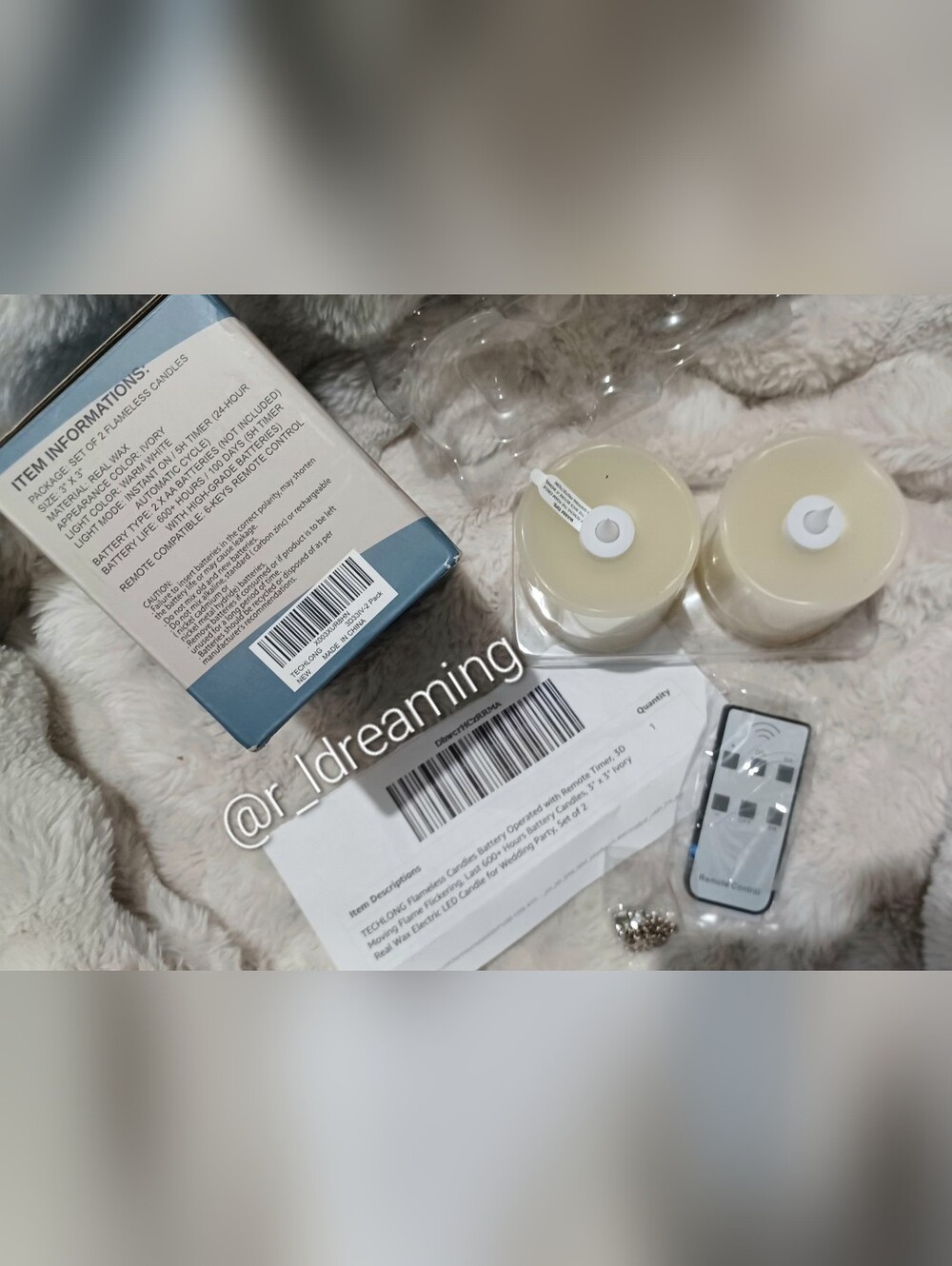 NIB Techlong Set Of TwoBattery Operated W/Remote Real Wax 3"X3" Ivory Candle - Picture 5 of 6